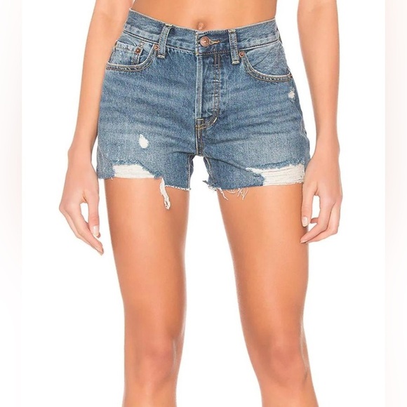 Free People We The Free Sofia Denim Distressed Cutoff Shorts Size 28 - Picture 1 of 6
